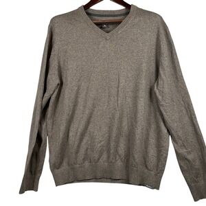Eddie Bauer Mens Large Brown Gray Heather V Neck Sweater Cotton Merino Classic